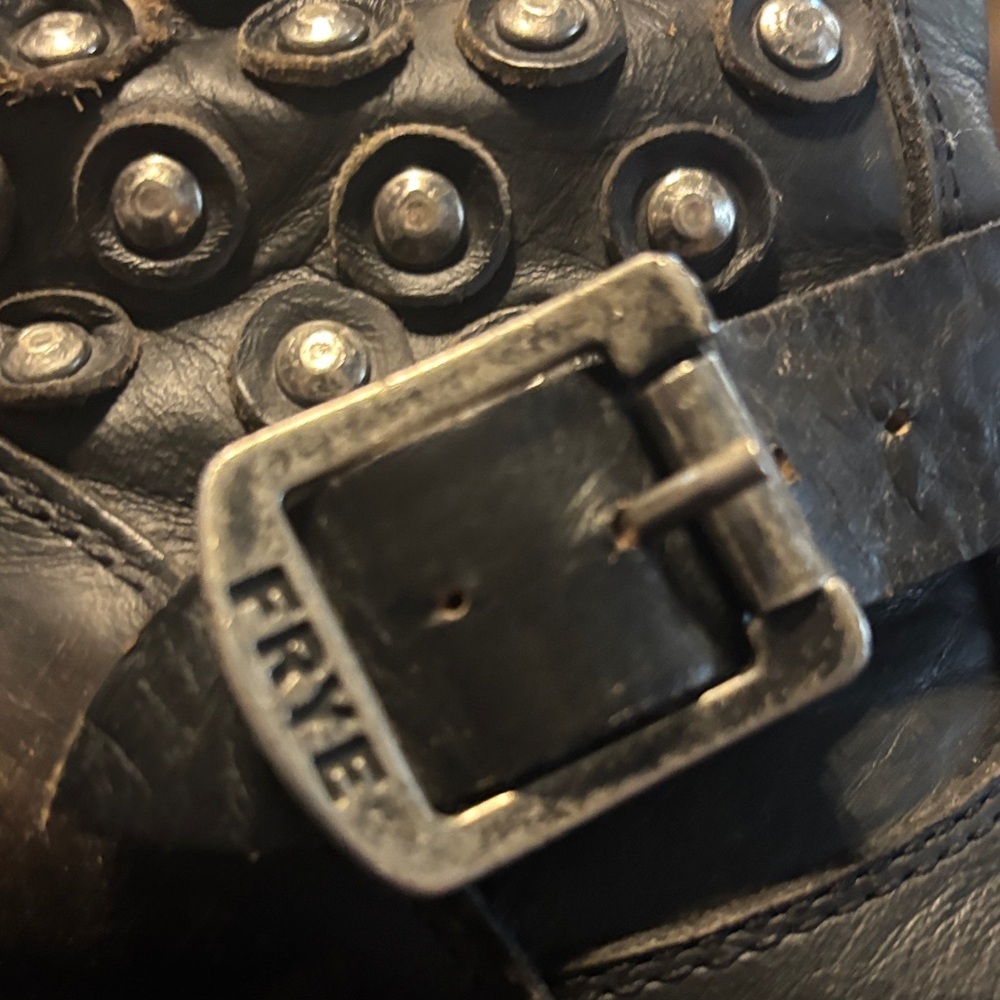 FRYE Vera Studded Black Leather Mid-Calf Boots - Picture 9 of 11